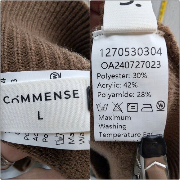 Commense Contrast Binding Cable Knit Sweater Womens Brown Cream 1/2 Sleeve Sz L - Picture 4 of 8